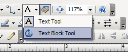 Visio menu displaying text button and Text Block Tool